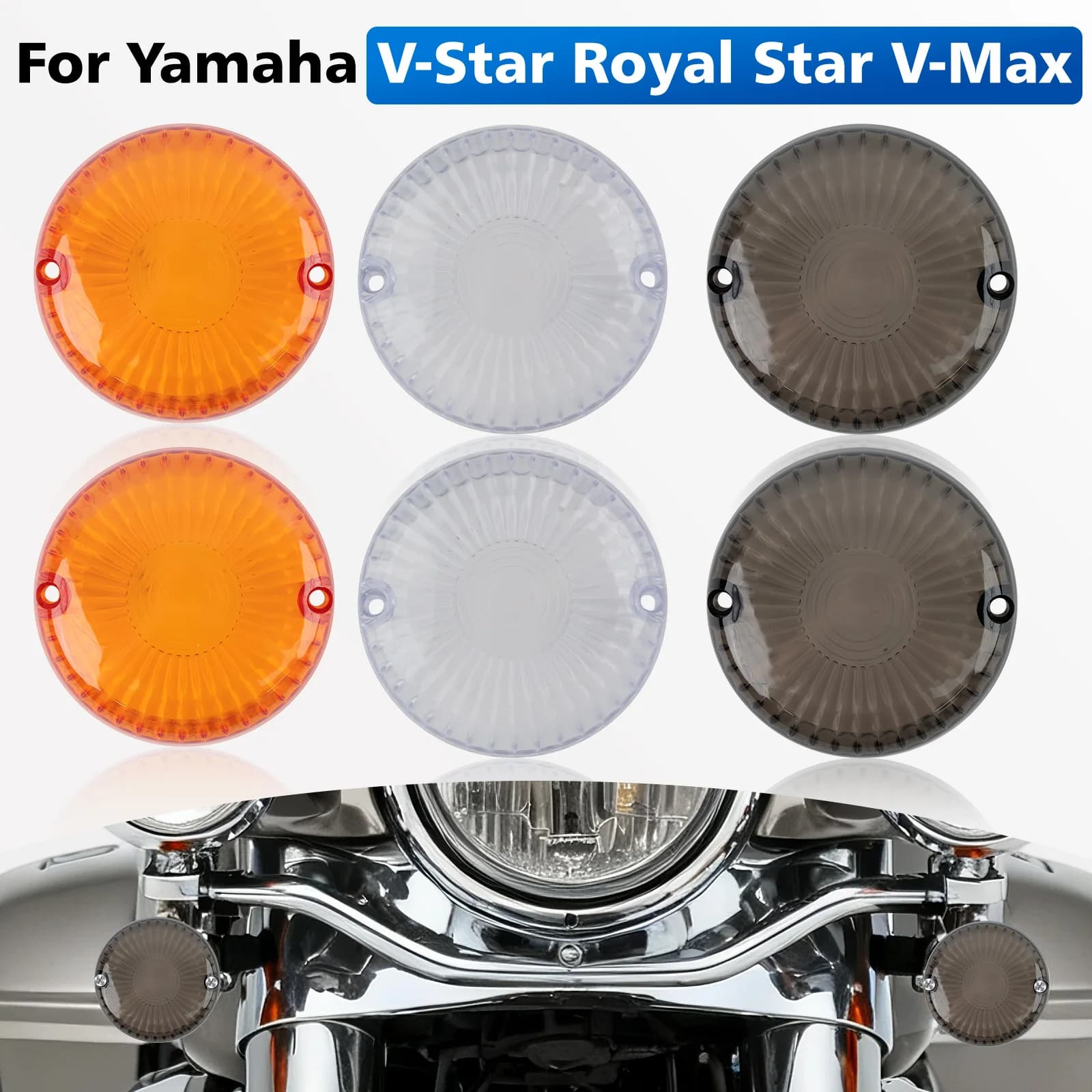 4/2 pezzi indicatori di direzione moto copriobiettivo fumo/trasparente/ambra per Yamaha V Star 650 1100 Vmax 1200 1700 indicatore copri indicatori