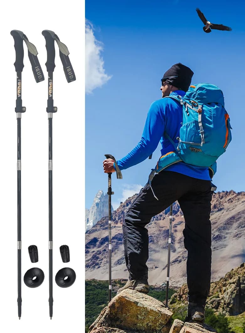 Bastoncini da trekking in fibra di carbonio, telescopici e pieghevoli, bastoni leggeri per camminata ed escursionismo, bastone da arrampicata telescopico.
