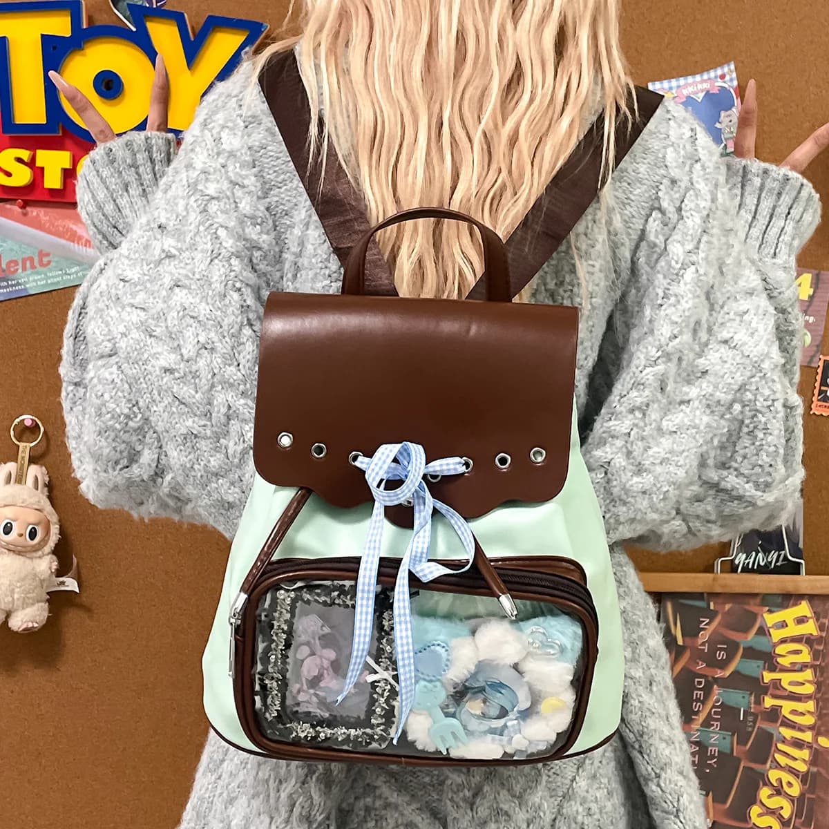 Zaino Kawaii da Donna, Patchwork Colorato, Mini Zaino Ita per Bambole da 10 cm, Borsa Scolastica per Studentesse