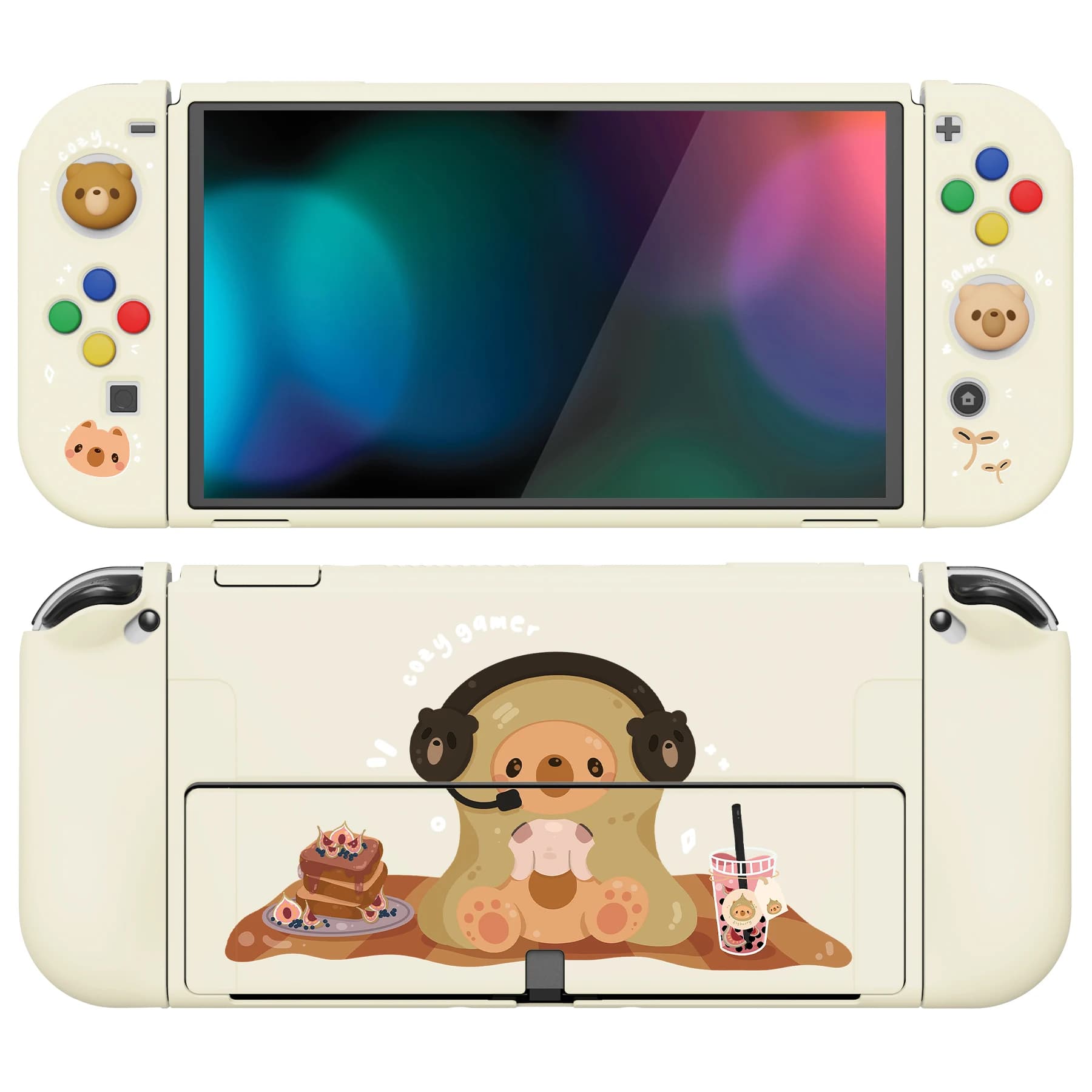 PlayVital ZealProtect Custodia protettiva morbida per interruttore NS OLED con impugnature per pollice, cappucci per pulsanti direzionali - Simpatici animali 2