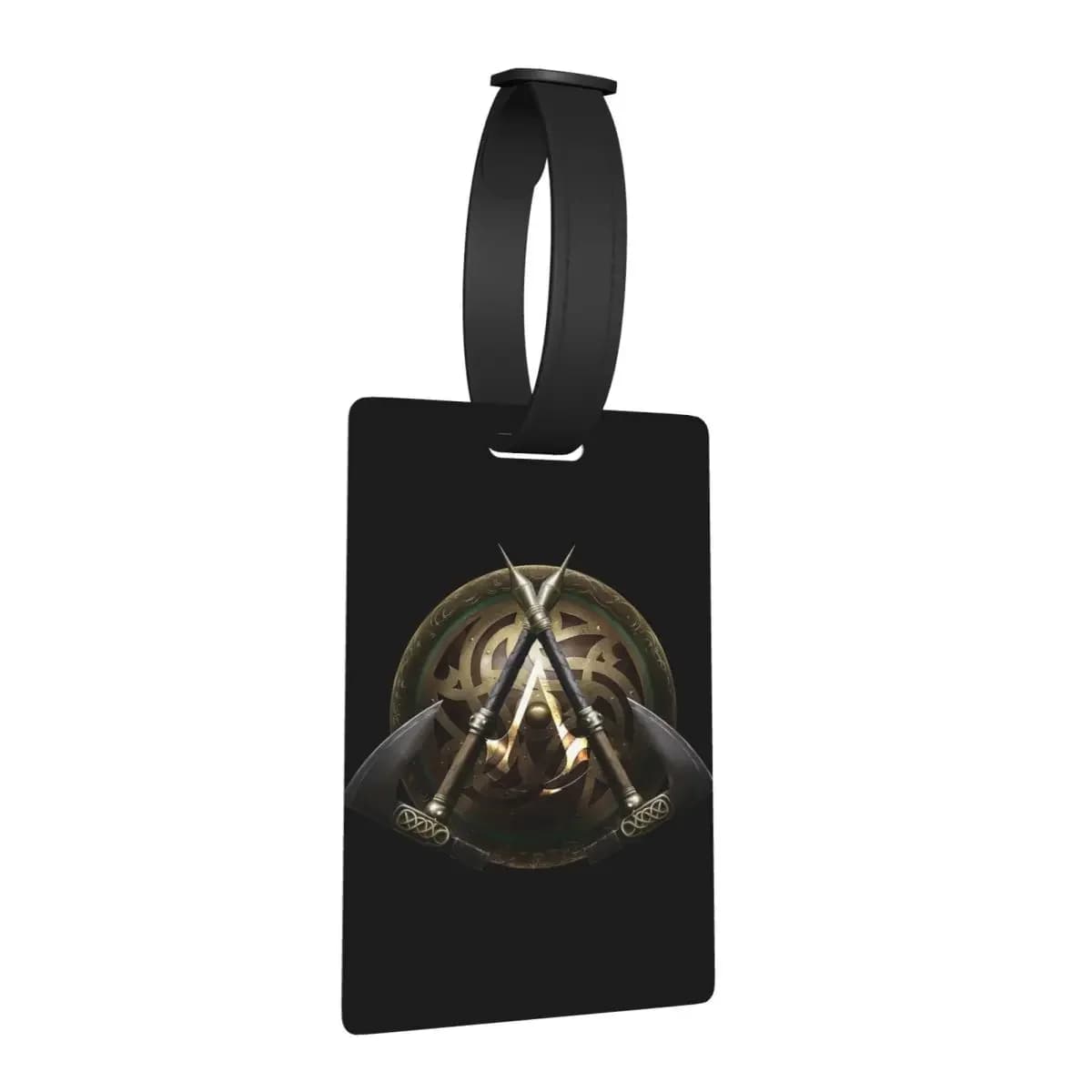 Assassin's Creed Valhalla Shield And Axes Etichette per bagagli Valigia da viaggio Moda Bagagli Etichetta d'imbarco Porta etichette ID Nome Indirizzo