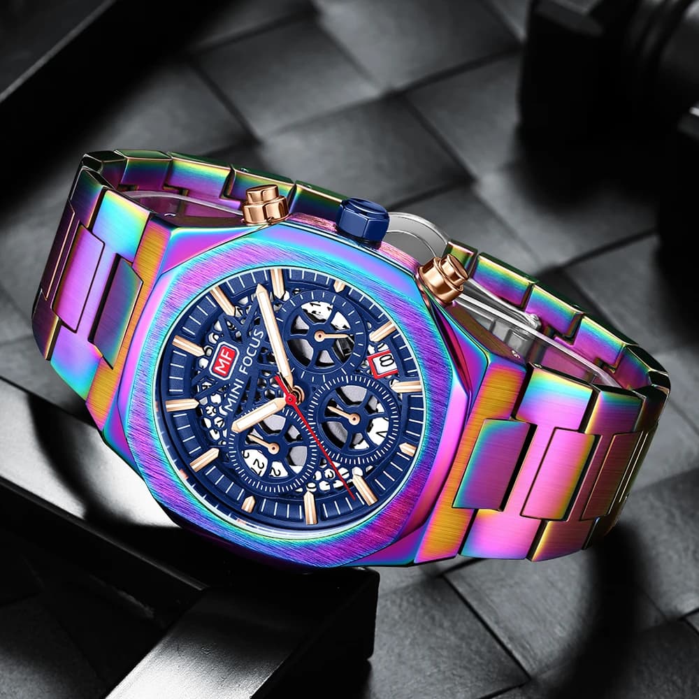 MINI FOCUS Motley cronografo al quarzo orologi da uomo in acciaio inossidabile Business Sport orologio da polso con lancette luminose data automatica 0411