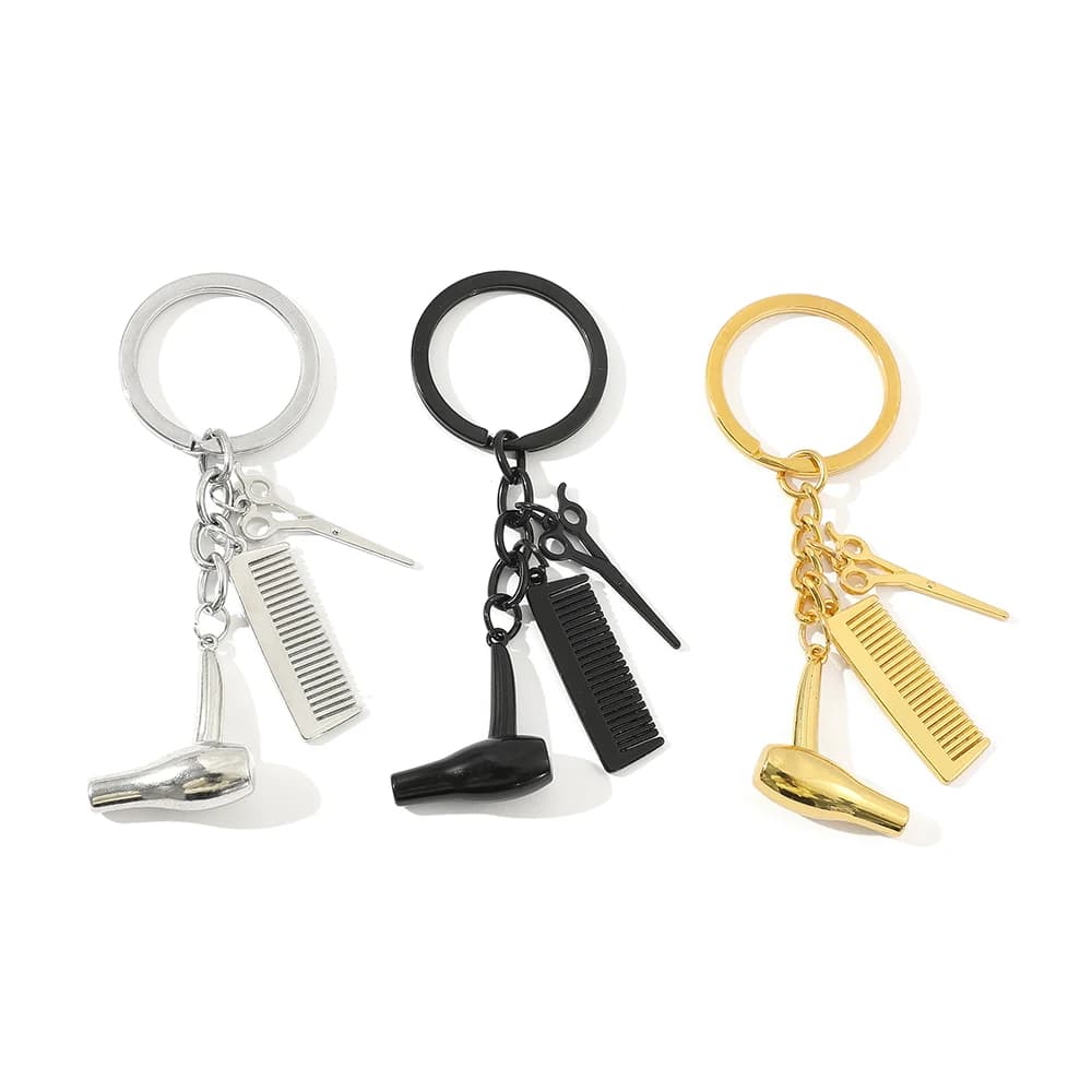 Mini Asciugacapelli, Forbici, Pettine, Portachiavi da Parrucchiere, Souvenir per Salone di Bellezza, Regalo per Uomo, Accessorio Pendente per Auto e Zaino