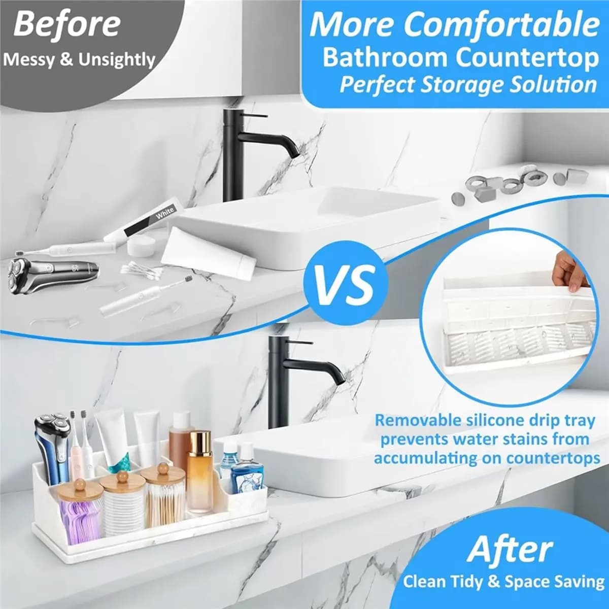 Organizzatore da Bagno Multifunzionale, Portaspazzolini in Silicone Bianco per Bagno con 3 Supporti per Bastoncini Q-tip