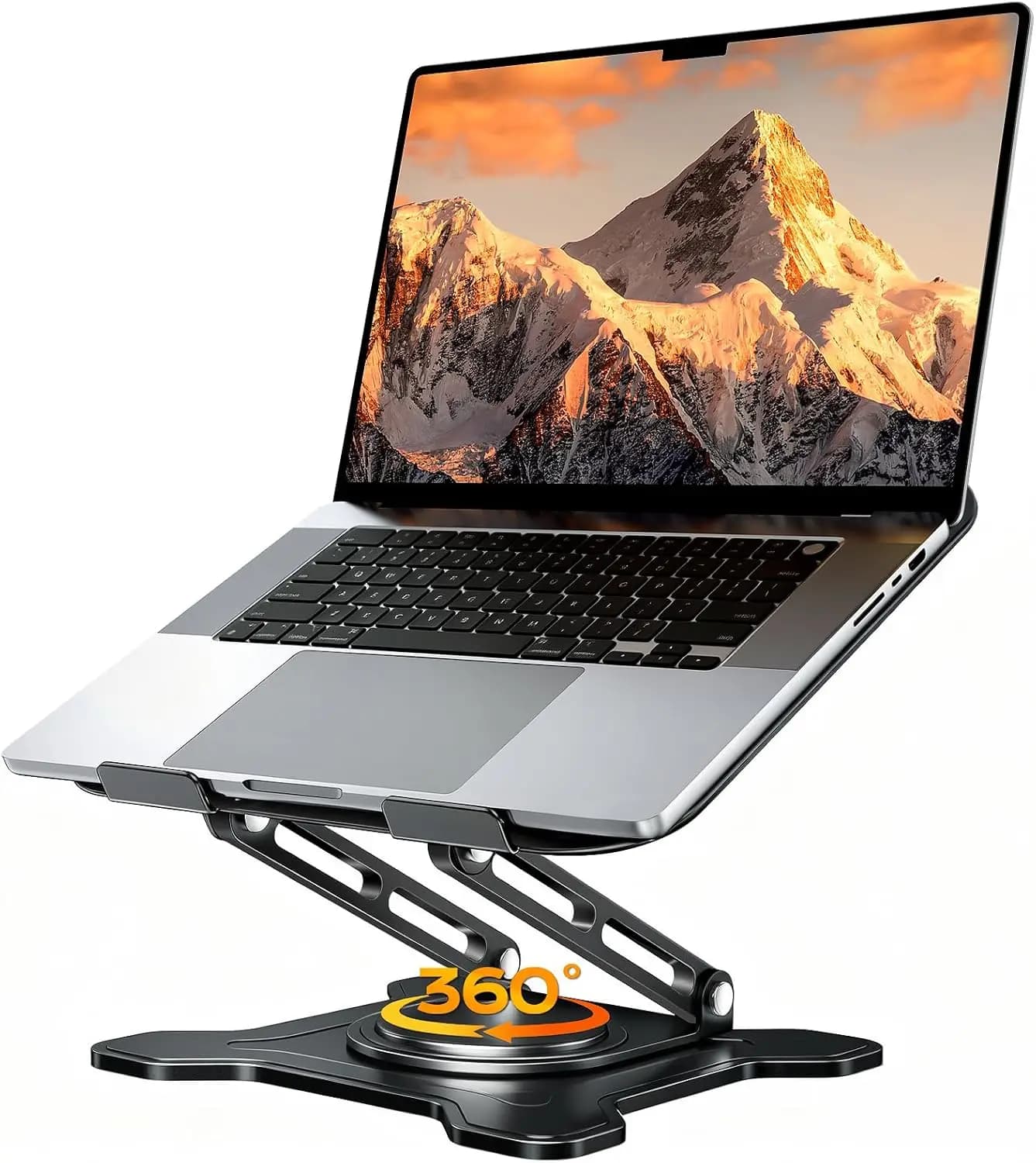 Supporto regolabile per laptop con rotazione a 360° ° Base Girevole, Design Ergonomico Pieghevole per Ufficio e Casa, Adatto a Notebook da 10-16 Pollici in Nero