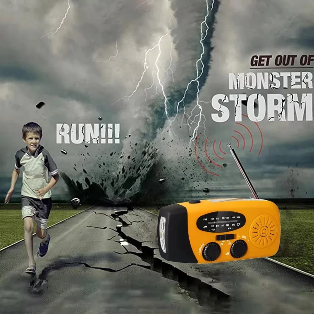 Generatore Solare Multifunzione a Manovella con Radio Meteo, Power Bank Portatile e Caricatore USB - Kit di Emergenza per Campeggio Outdoor