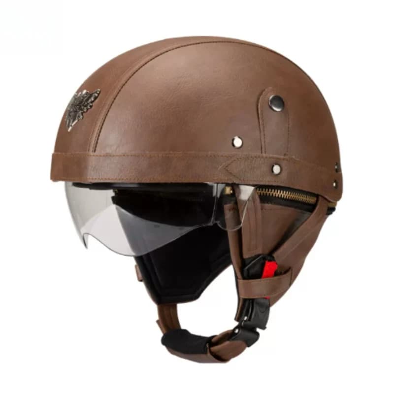 Light Retro German Style Leather Half Helmet Breathable Airflow Open Face Motorcycle Helmet Comfort Wear Classic Casco Moto