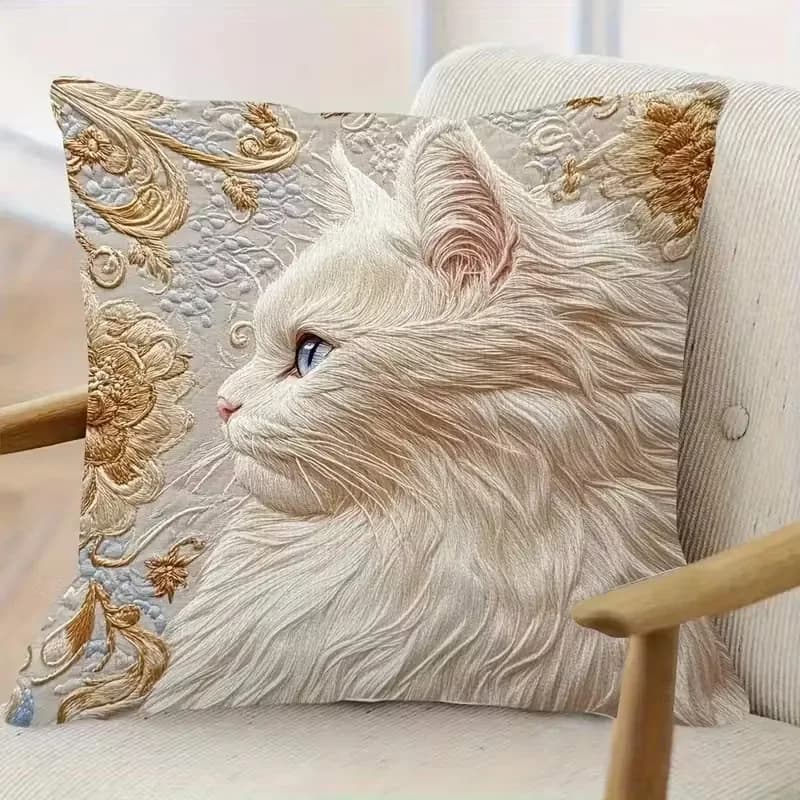 VIKAMA Square cushion cover with Golden Lion pattern, for bed, headboard, sofa, soft and delicate on the skin, home decoration