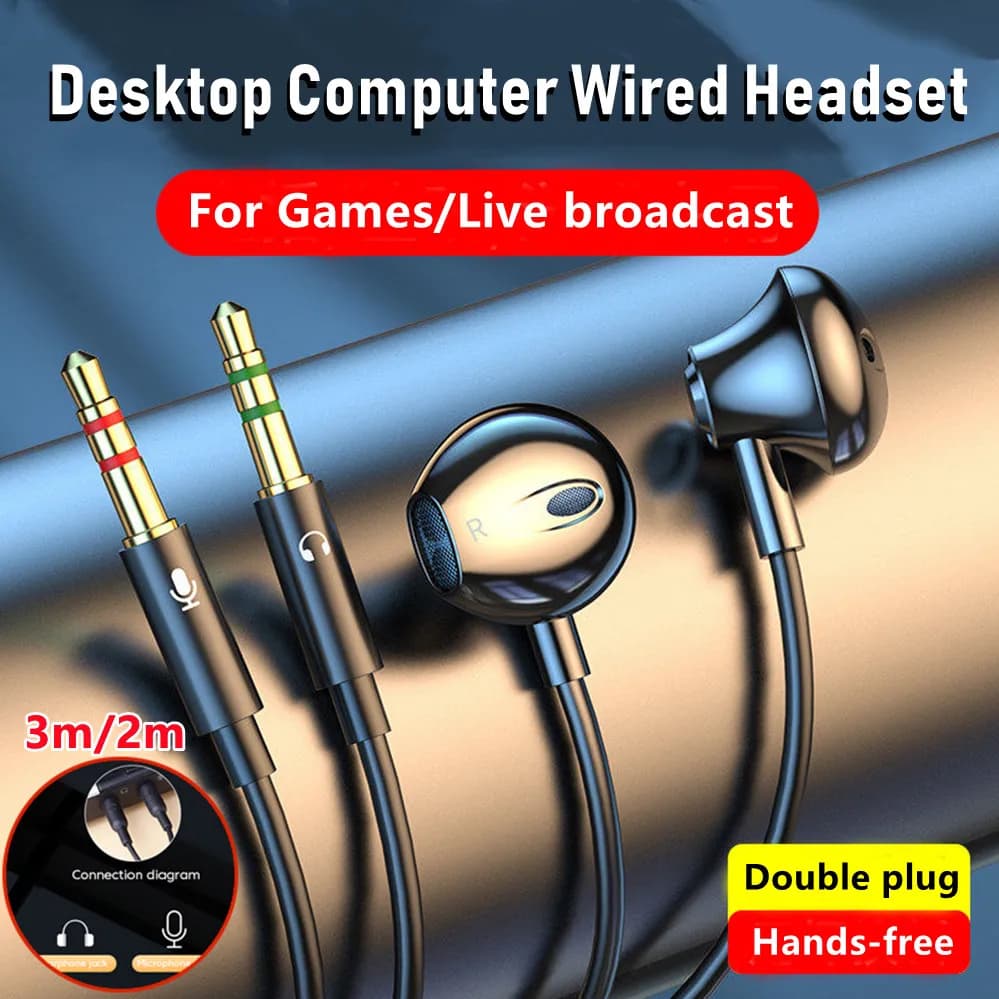 3M/2M Headphones Wired Microphone 3.5 mm Audio Dual Plug for Desktop Computer Headphones Gamer PC Headphones In-Ear Headset