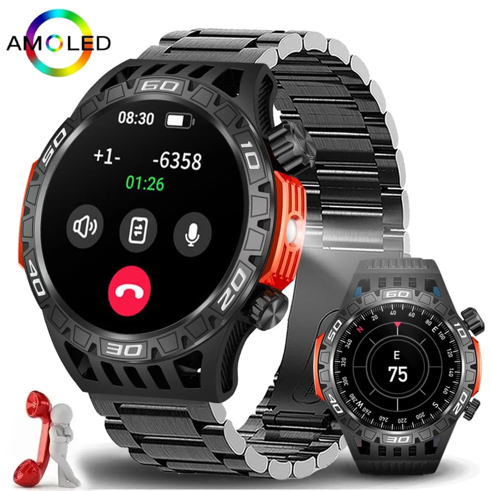 Orologio intelligente militare da esterno da uomo con illuminazione a LED Chiamata Bluetooth Smartwatch 3ATM IP68 Orologio sportivo fitness con bussola impermeabile