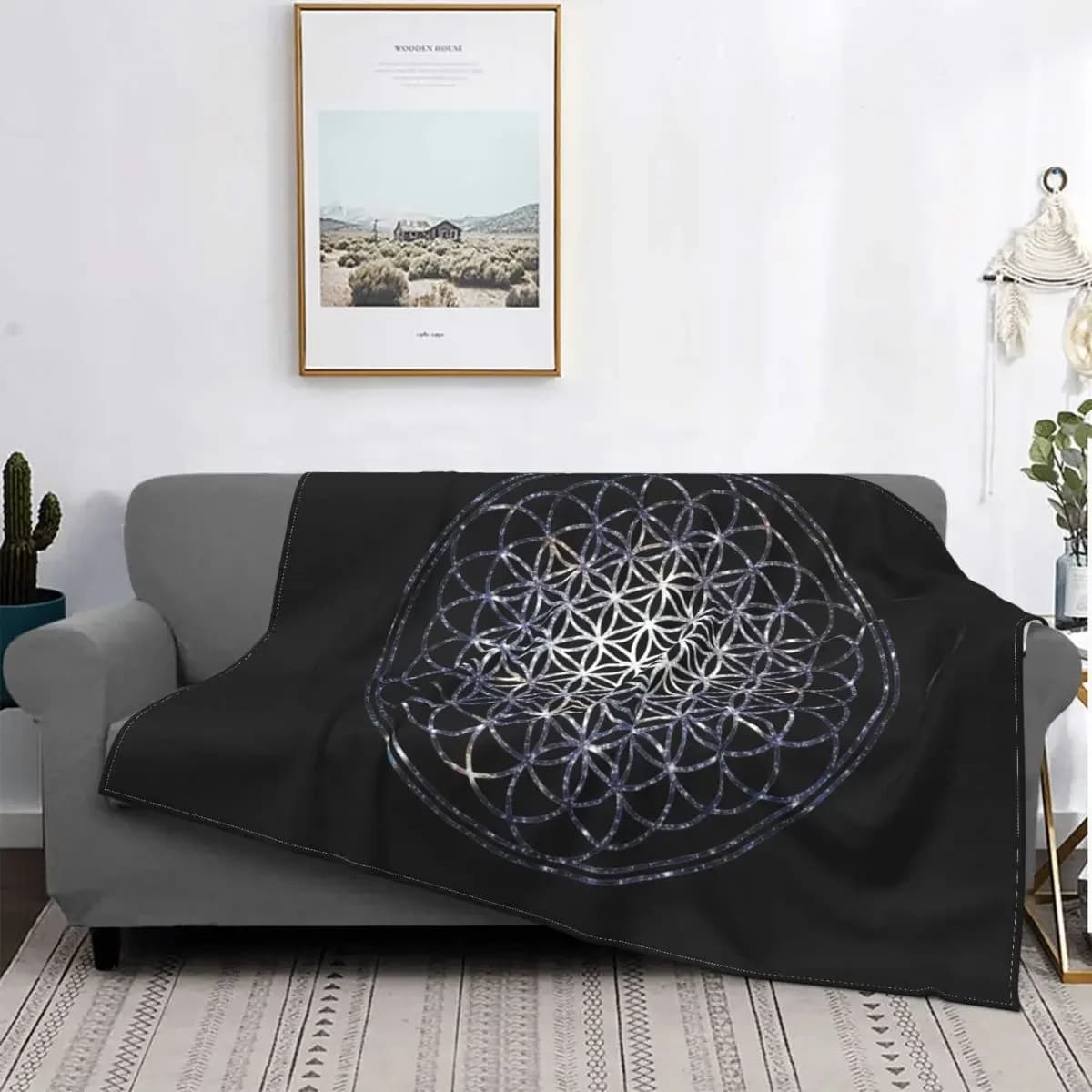 Fiore della vita geometria sacra coperta a grappolo di stelle in pile Mandala coperte morbide religiose per copriletto da viaggio in aereo