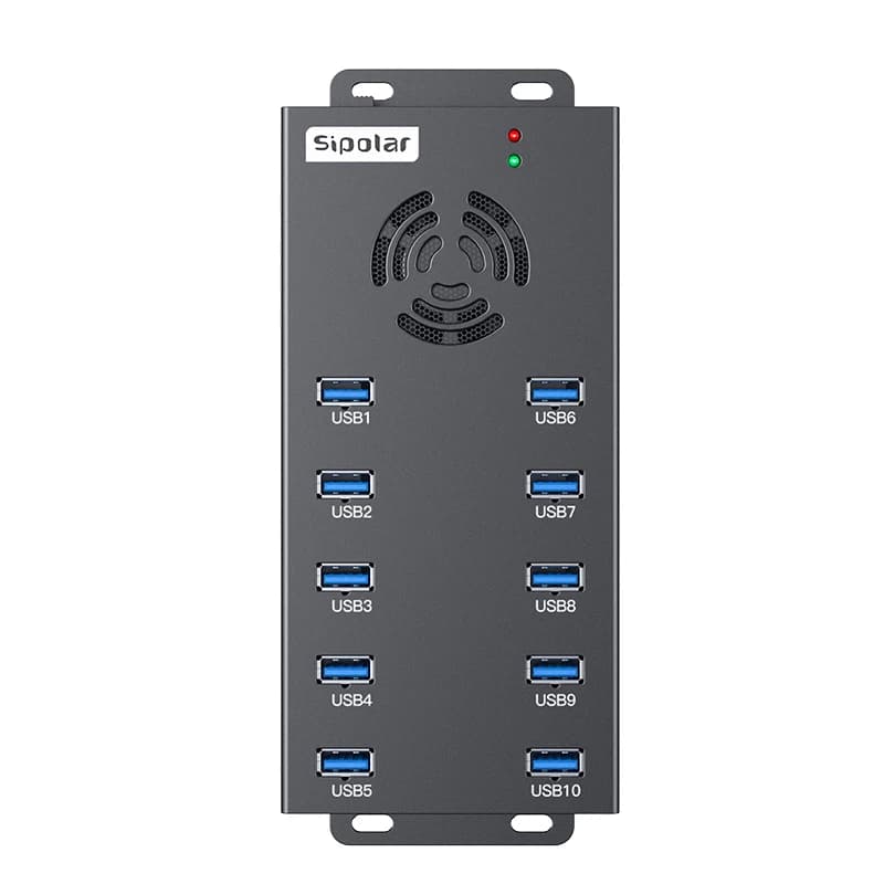 Sipolar A423 Hub USB Industriale a 10 Porte 12V 10A per Tablet e Dispositivi Mobili