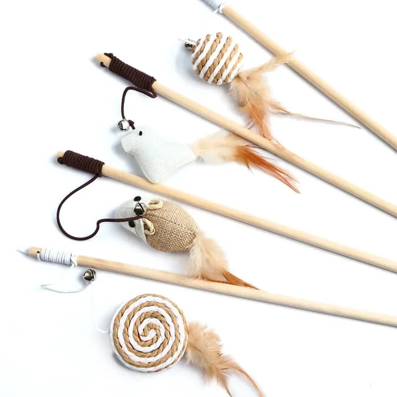 1PC Teaser Piuma Giocattoli Gattino Divertente Asta colorata Bacchetta per gatti Giocattoli Legno Pet Cat Toys Bastone interattivo Forniture per gatti