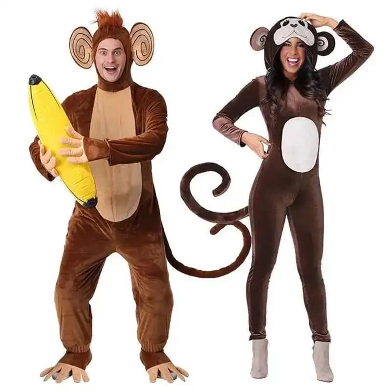 Nuovo pigiama tutina scimmia marrone animale tutina invernale adulti Halloween banana costume cosplay regalo per le donne