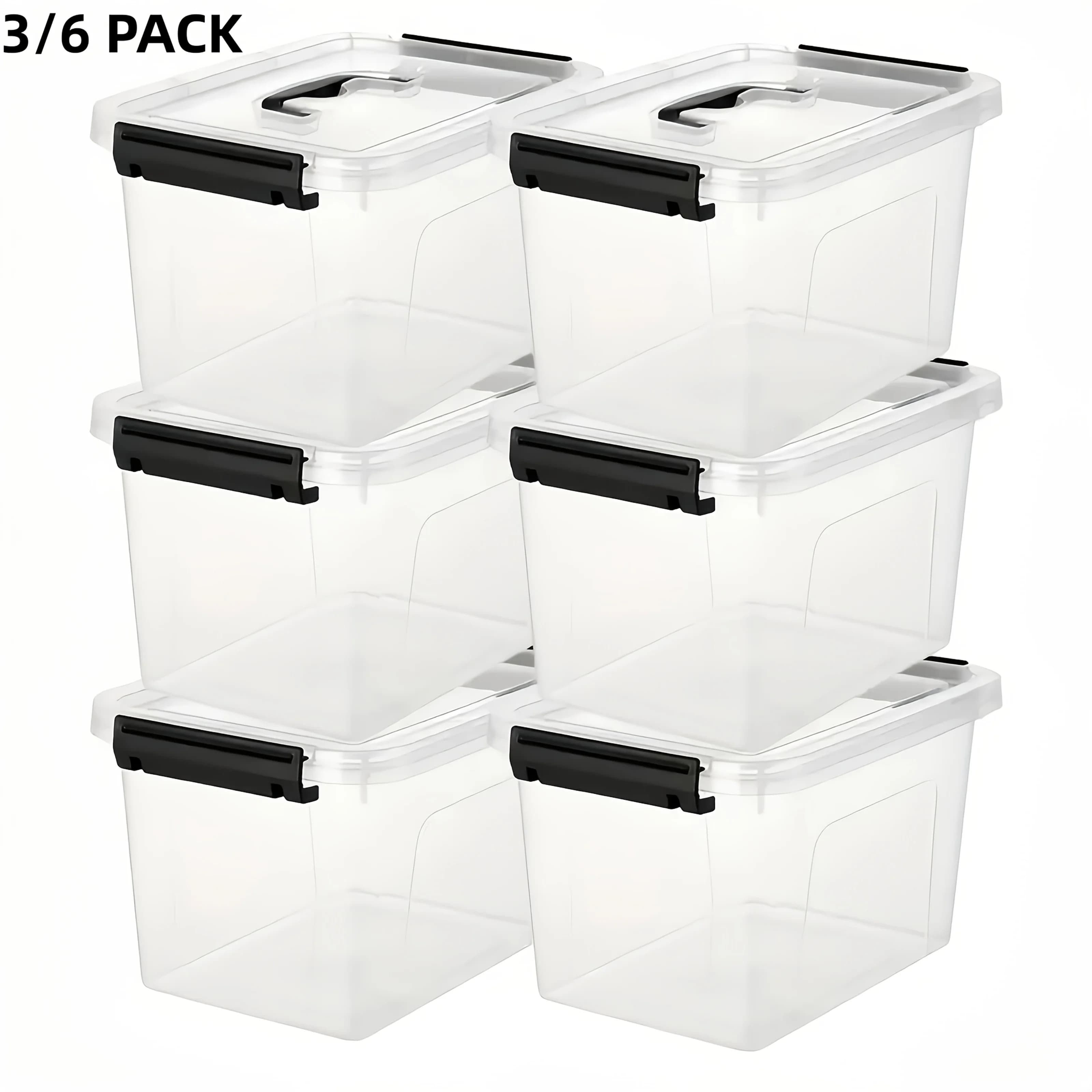 3/6-Pack Clear Plastic Storage Boxes With Locking Latches, Stackable Organizer Containers For Home Office Closet Organization, Heavy-Duty & Space-Saving Bins, 6QT Multipurpose Lockable Design, The Best Gifts For Thanksgiving And Christmas