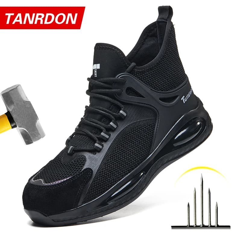 Scarpe protettive da uomo, traspiranti, leggere e sicure, scarpe da lavoro anti-schiacciamento e anti-perforazione, scarpe con punta in acciaio