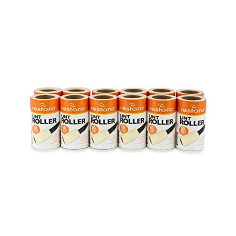 Ricarica per Rullo Levapelucchi Restora, 60 Fogli, 12 Rotoli per Manico del Rullo - Adesivo Ultra-Resistente Bianco, Rimuove Pelucchi, Peli e Polvere Senza Sforzo