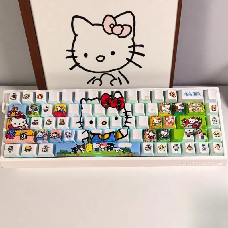 Keycaps Anime Sanrio Hello Kitty Traslucidi per Tastiera Meccanica con Switch Magnetici Wooting, Keycaps Bee Mini Moc 68 per Tastiera Personalizzata