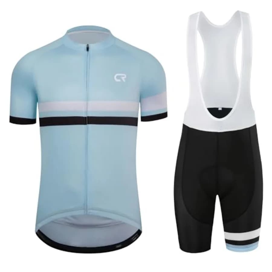 Set da Ciclismo CR per Uomo, Maglia con Tasca con Zip e Maniche Corte, Pantaloncini con Bretelle e Imbottitura 3D