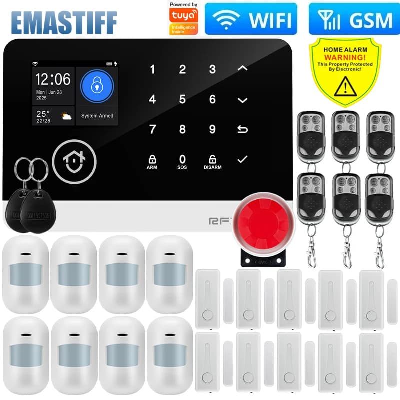 Sistema di Allarme Wireless WIFI GSM W4B per Casa, Sistema di Sicurezza Antifurto con Controllo APP Tuya Smart e Sensori per Porte e Movimento a 433MHz