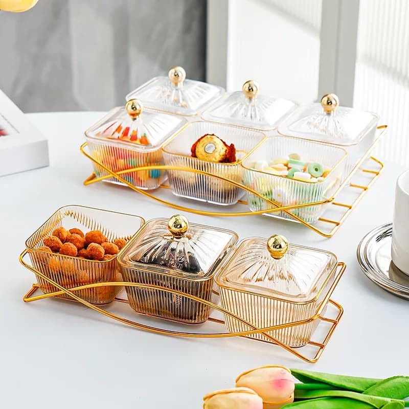 Vassoio per snack di frutta nordica con coperchio, contenitore per la conservazione, vassoio per frutta secca per casa, cucina, dolci, biscotti, noci, feste