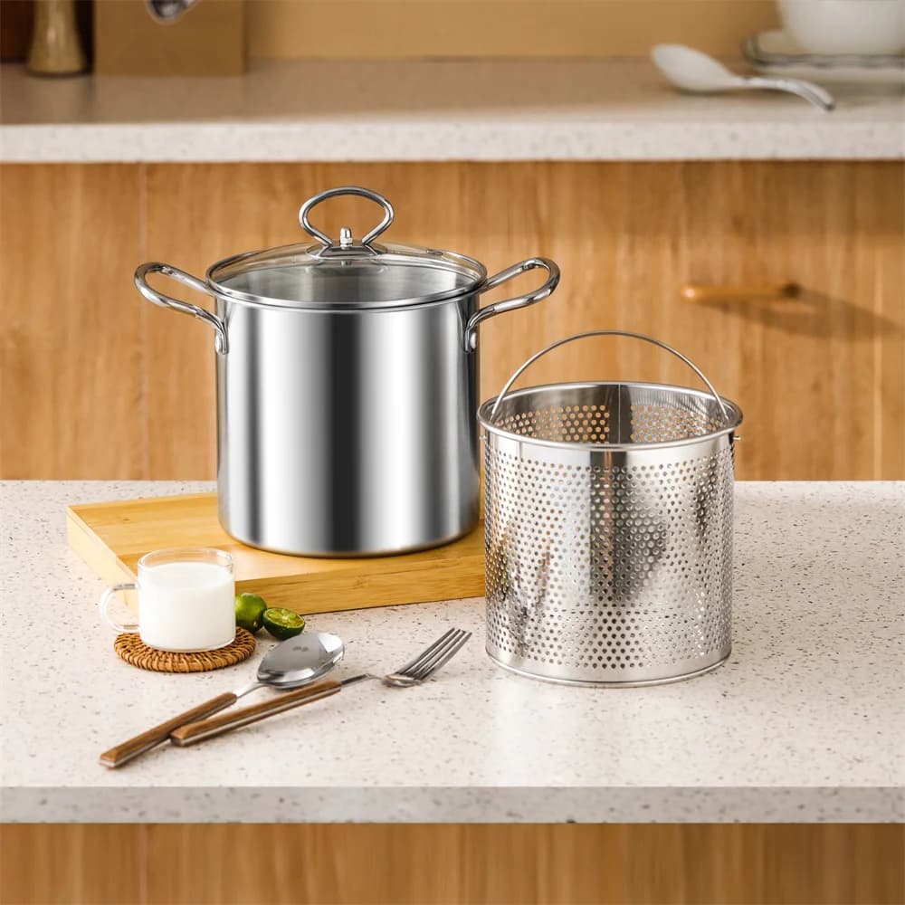 1 stainless steel multifunction pan with drainage basket, suitable for various stoves