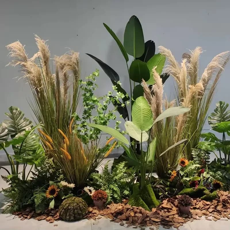 Modern Home and Office Indoor/Outdoor Decoration Faux Agave Plant Tree with Reed Trees Artificial Grass in Plastic Pot