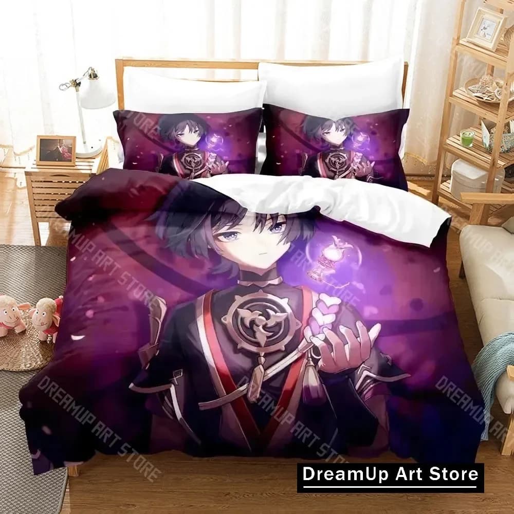 Anime Game Genshin Impact Scaramouche Bedding Set Boys Girls Twin Queen King Size Duvet Cover Pillowcase Bed boys Adult