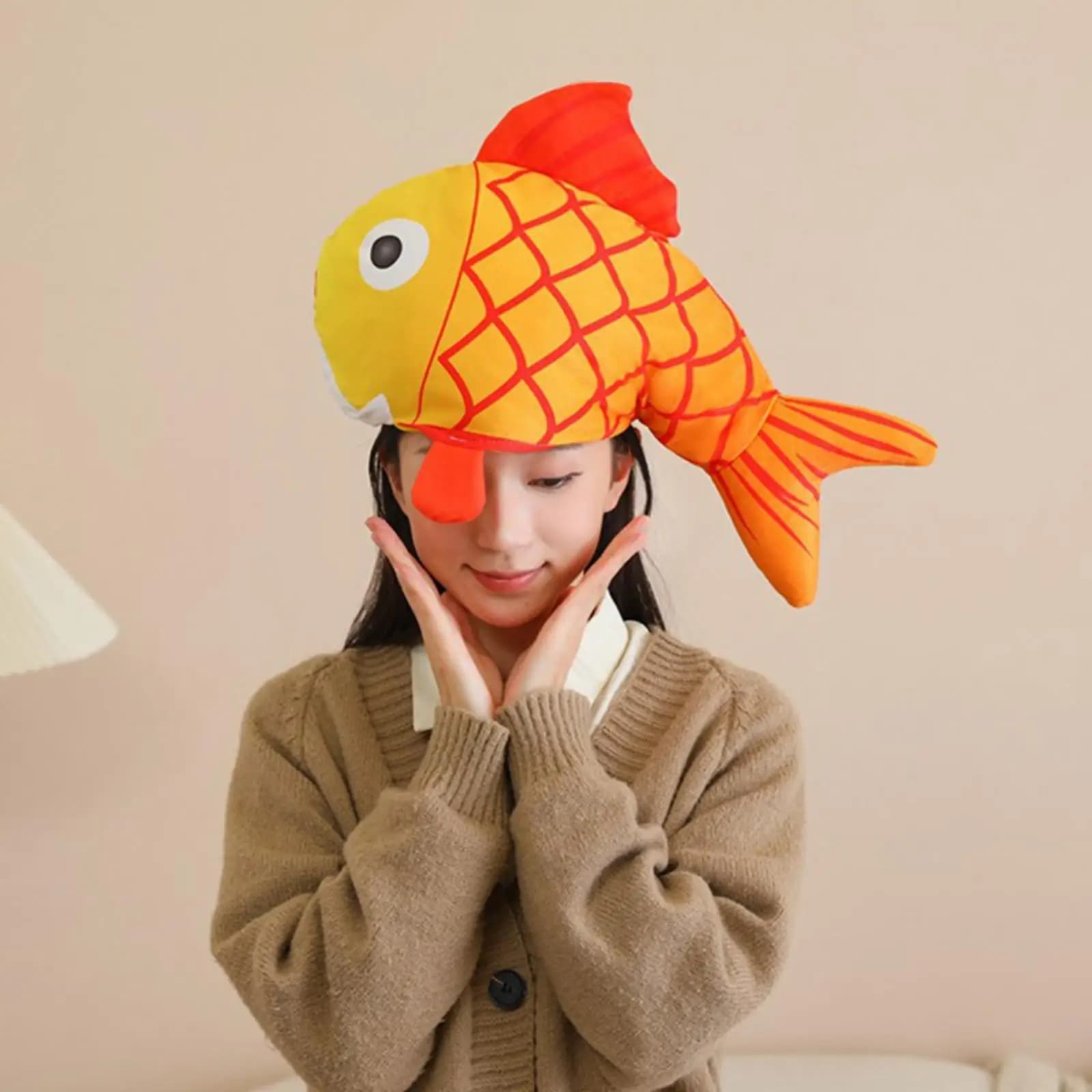 Koi Fish Hat Cute Plush Funny Costume Cap Versatile Headdress for Christmas Celebration Adult Birthday
