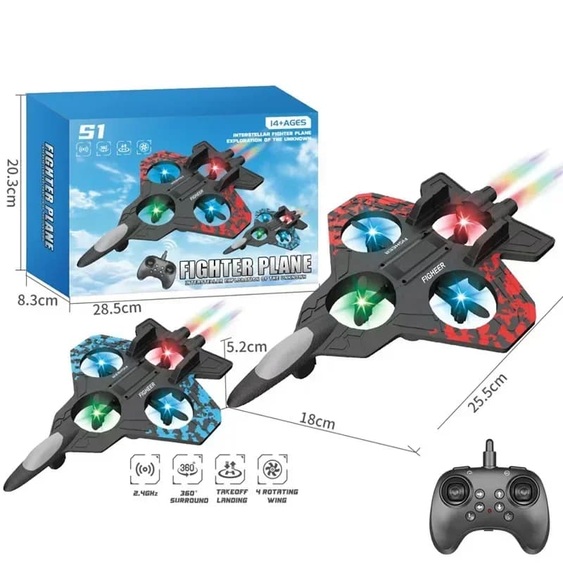 Aereo RC a Elica, Elicottero Aliante, Jet da Combattimento in Schiuma EPP 2.4G con Luci, Telecomandato per Acrobazie, Giocattolo per Hobby