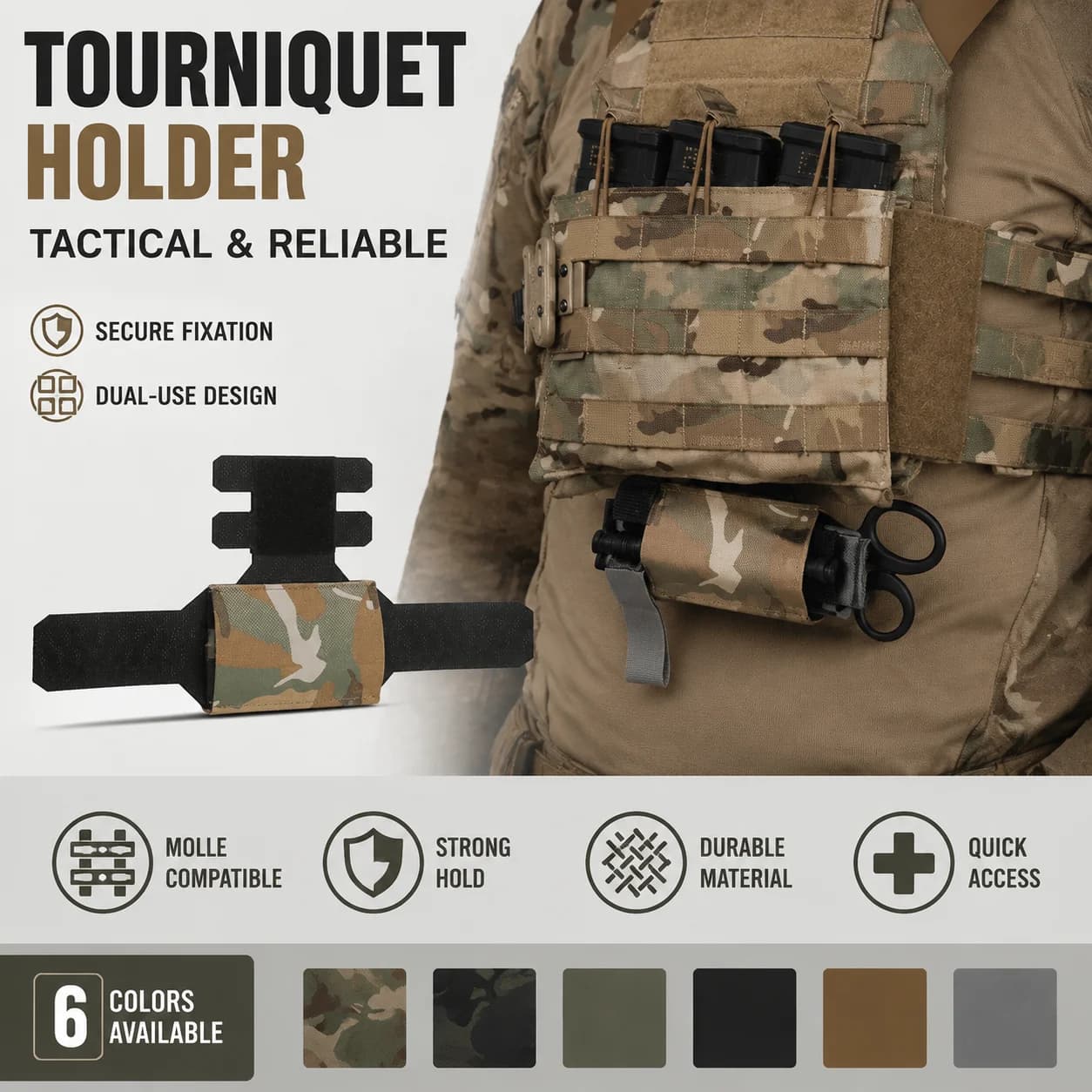 Tactical Tourniquet Holder Elastic Pouch MOLLE Medical Gear with Hanging Plate Mount for Outdoor Emergency First Aid Kit