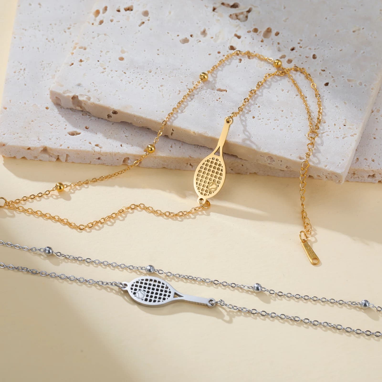 Unift Double Layer Tennis Rack Bracelet Gold Plated Bracelet with Stainless Steel Hand Chain Suitable for Women's Gifts
