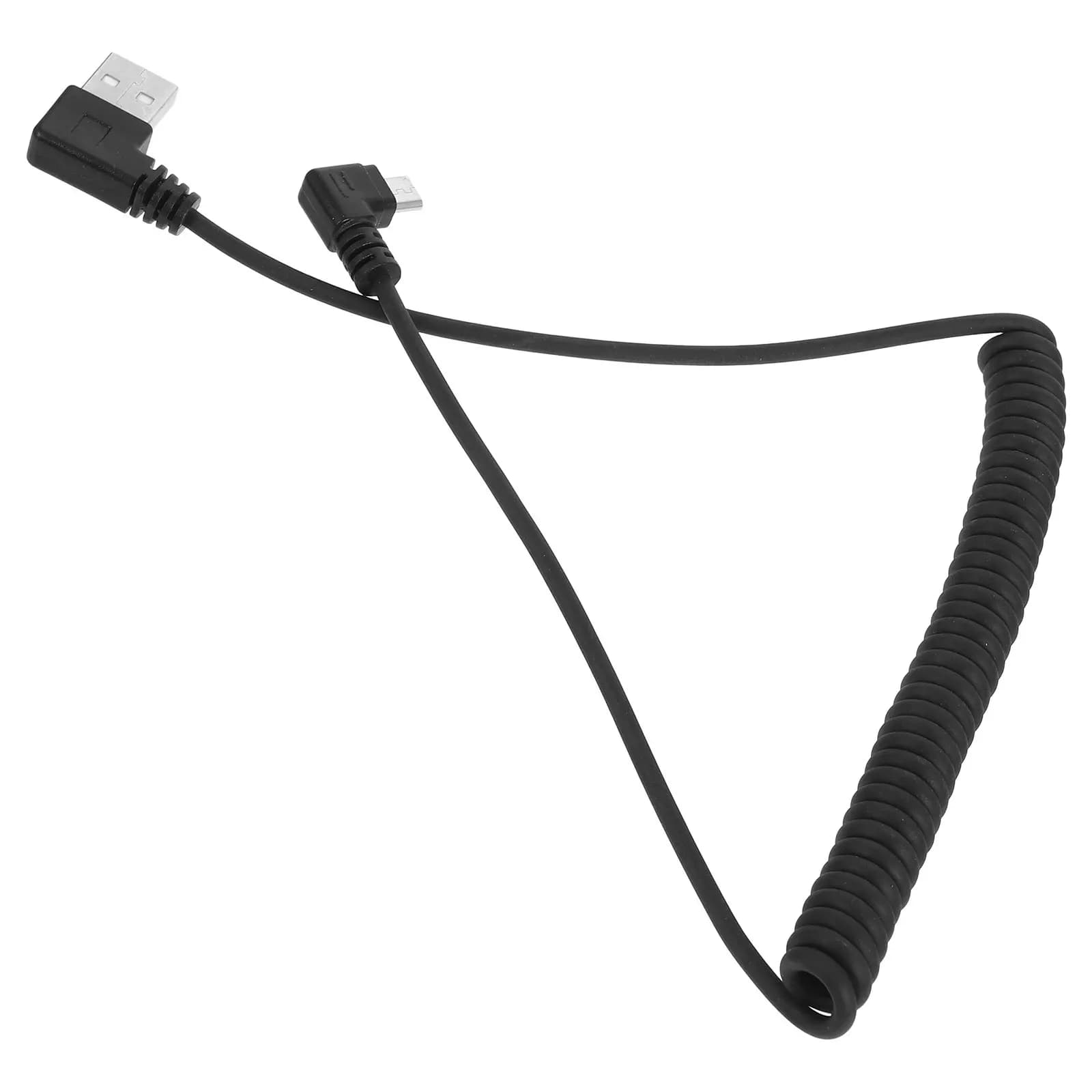 Coiled Spring USB Charging Cable Dual Right Angle Retractable Data Transfer Cord Compatible for Android Cell Phone Wall Plug