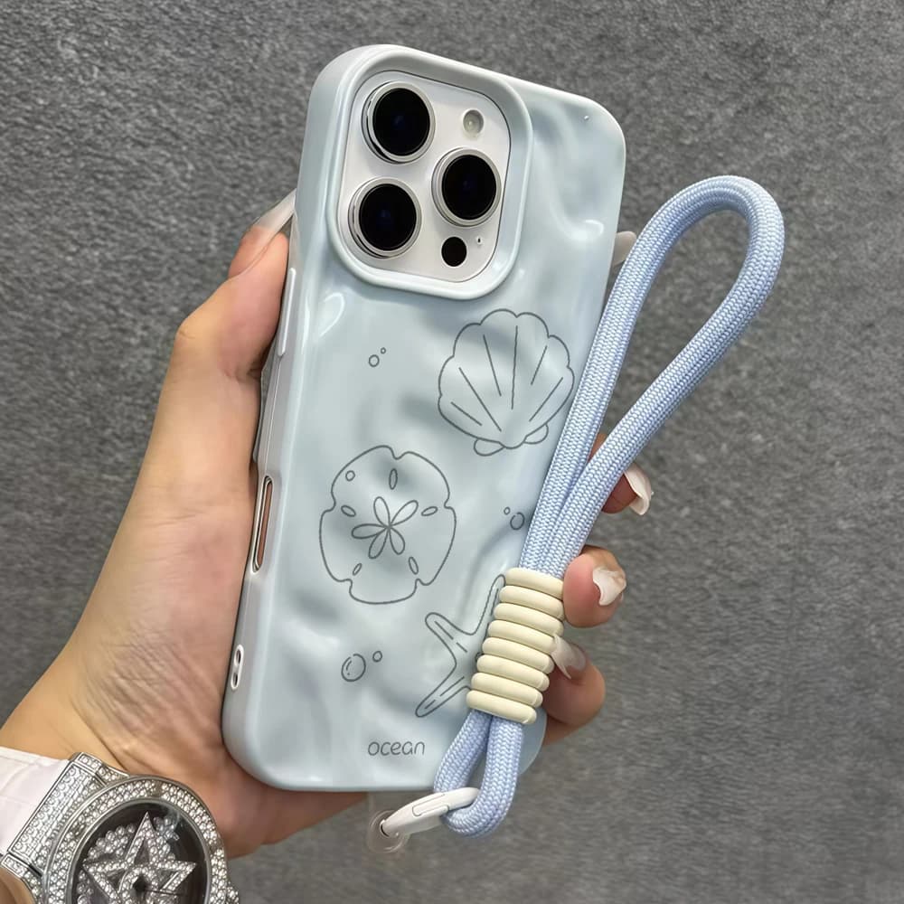 Wrist Strap Macaron TPU Phone Case For iPhone 15 16 14 Plus 17 Air 11 12 13 14 15 16 17 Pro Max Lanyard Summer Starfish Cover