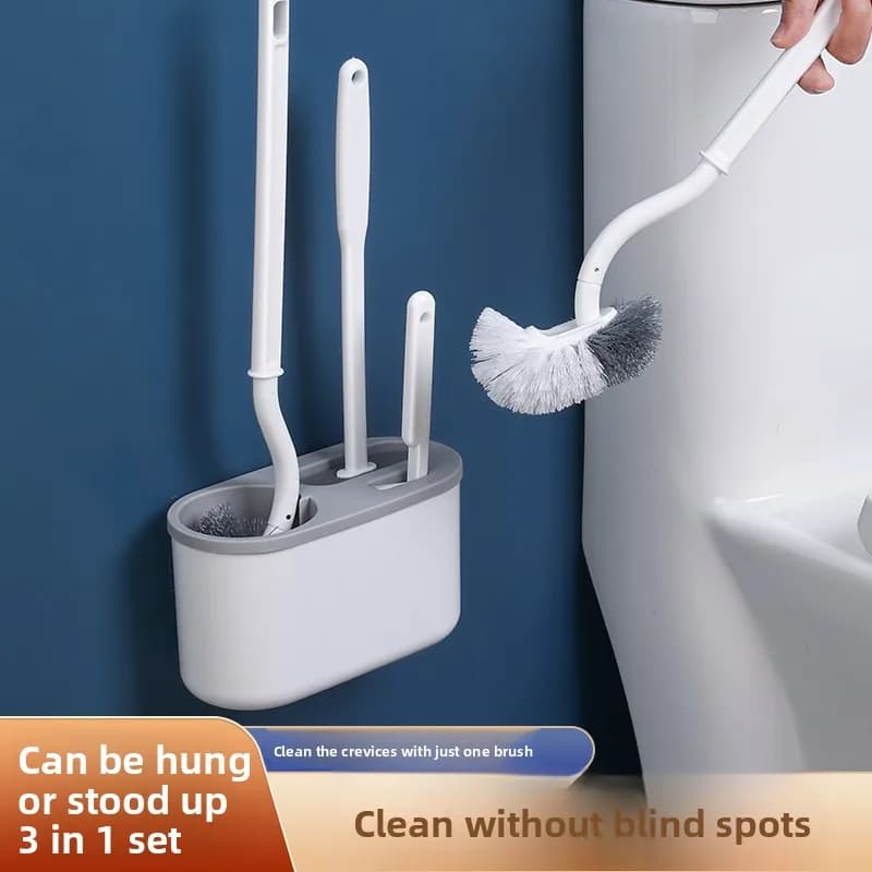 Set scopino per WC da 3 pezzi, scopino per WC a parete per uso domestico senza angoli morti, scopino per la pulizia del bagno, accessori per il bagno