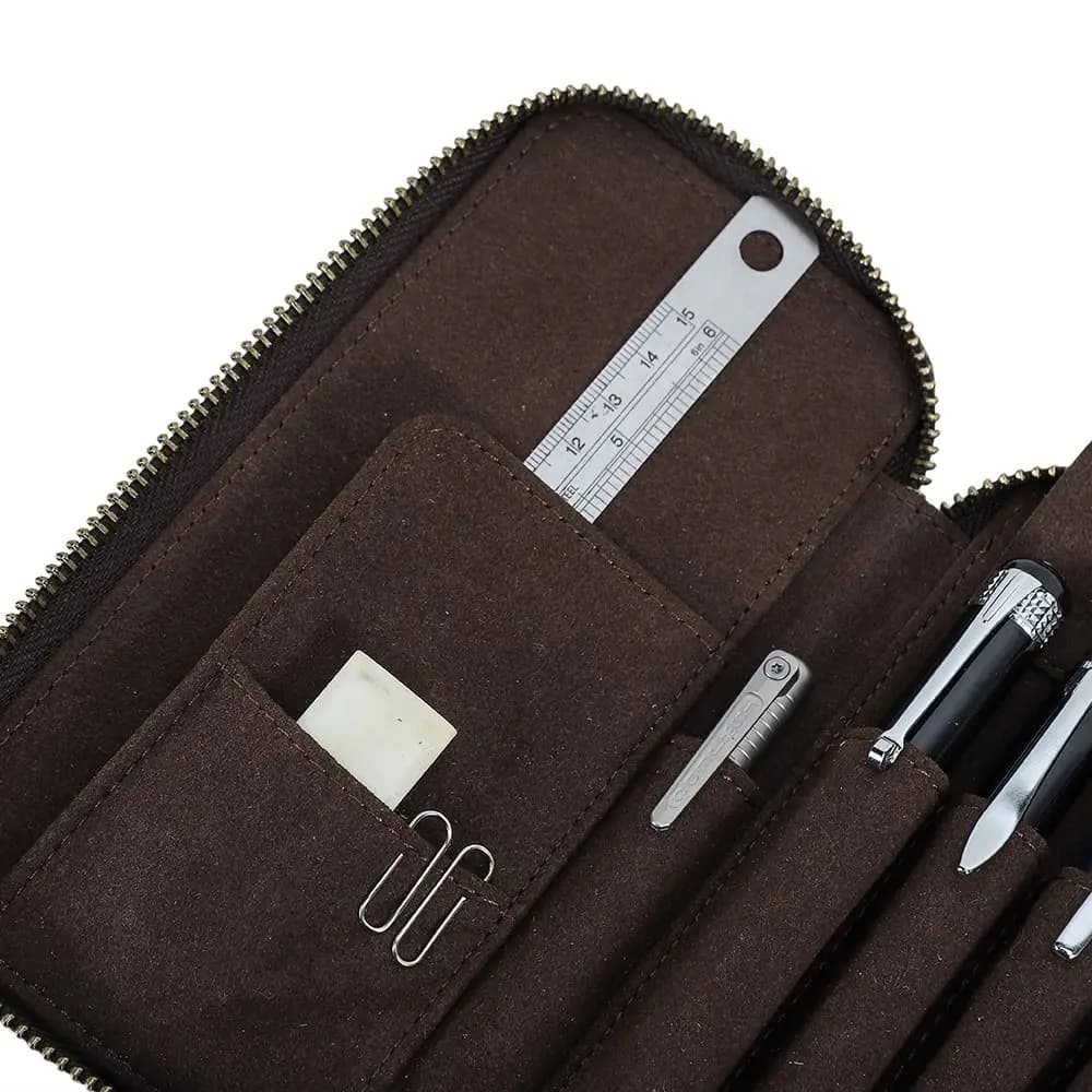 Handmade Leather Genuine Leather Pencil Case 4 Slots Design Vintage Style Pen Case Crazy Horse Leather Pencil Organizer Bag