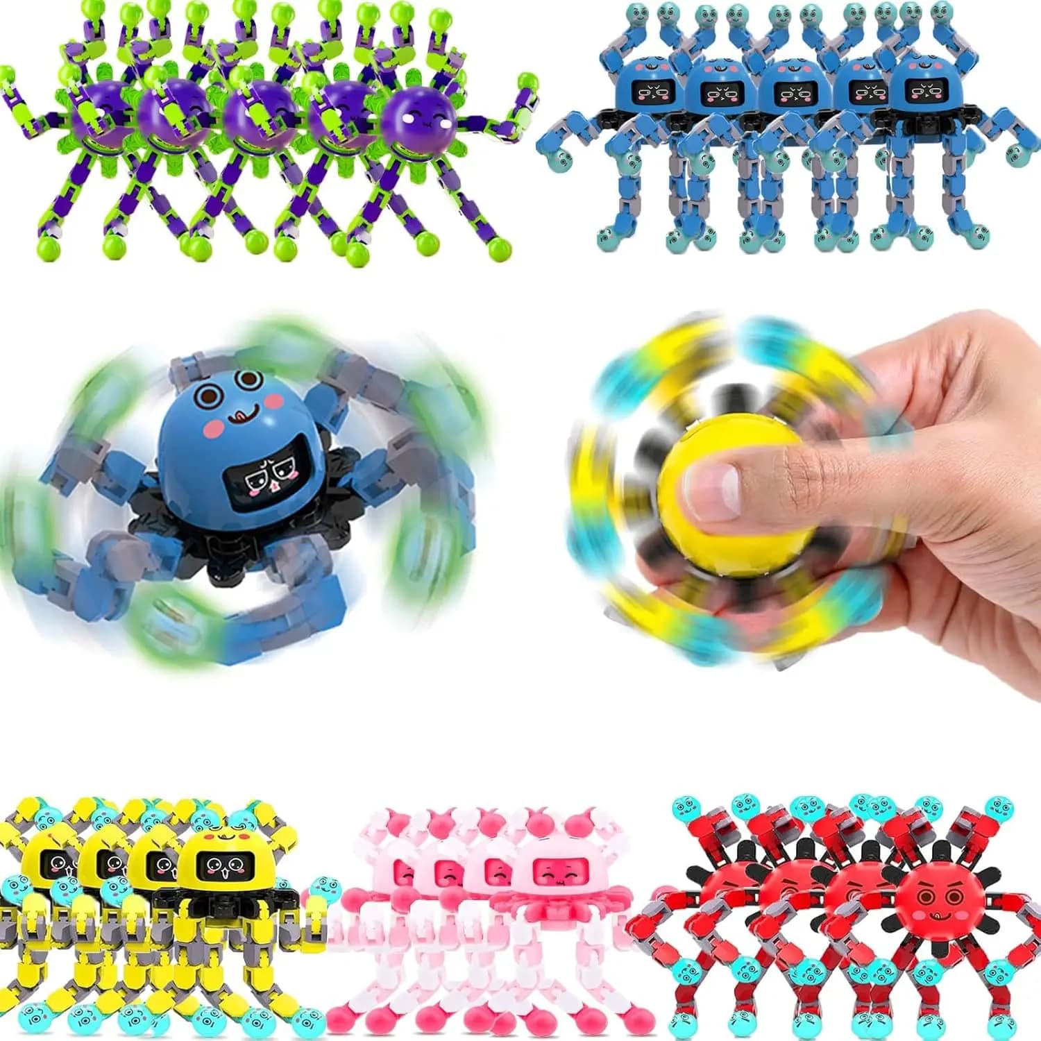 Set di 10 Fidget Spinner Trasformabili per Bambini, Giocattoli Antistress per ADHD, Regalini per Feste, Premi per la Classe