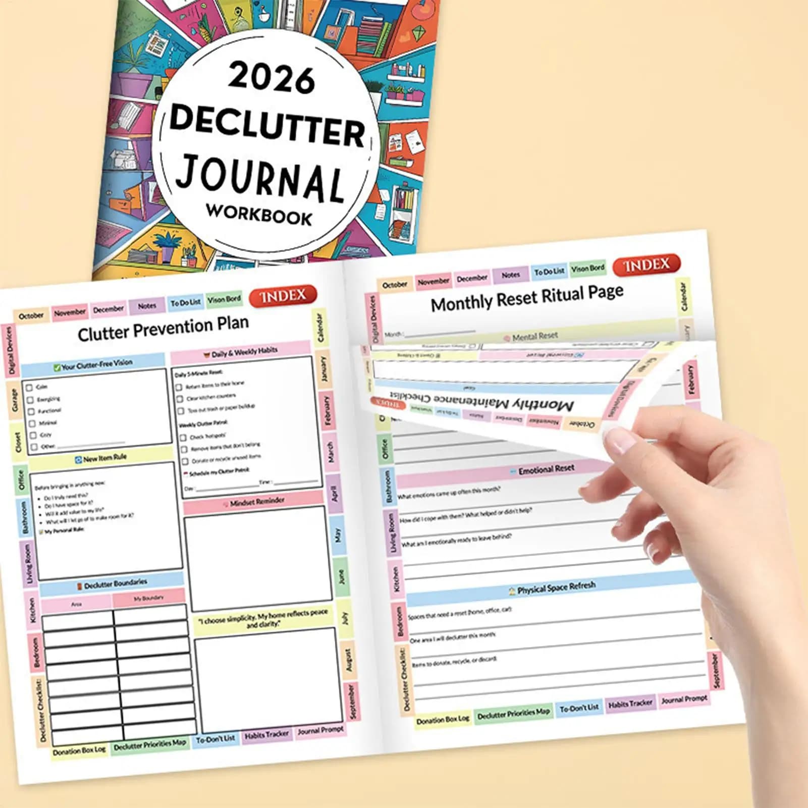 2026 Declutter Planner Cartella di lavoro Programma da colorare Organizzatore Pianificatore di obiettivi Pianificatore mensile per la gestione quotidiana delle attività Notebook