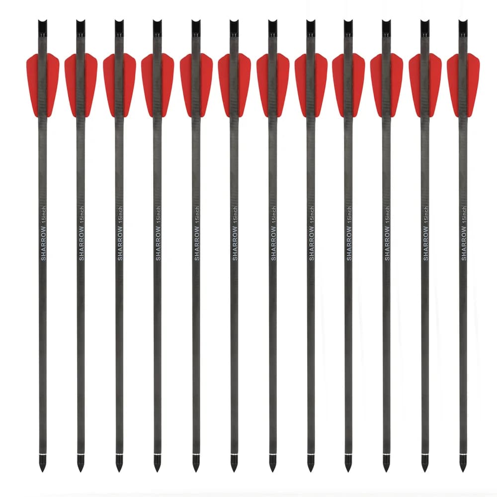 Frecce per Balestra 7.5"/15\", Diametro Interno 6.2mm, Diametro Esterno 7.4mm, Punta in Carbonio Puro 100 Grani, per Caccia con Arco, Tiro con l'Arco, Bersaglio, 6/12 Pezzi