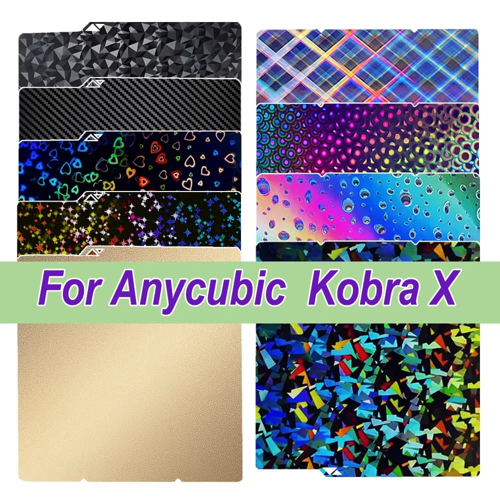 Piastra di stampa PEI per Anycubic Kobra X, 264x276mm, testurizzata e liscia, doppia faccia, per letto riscaldato stampante 3D