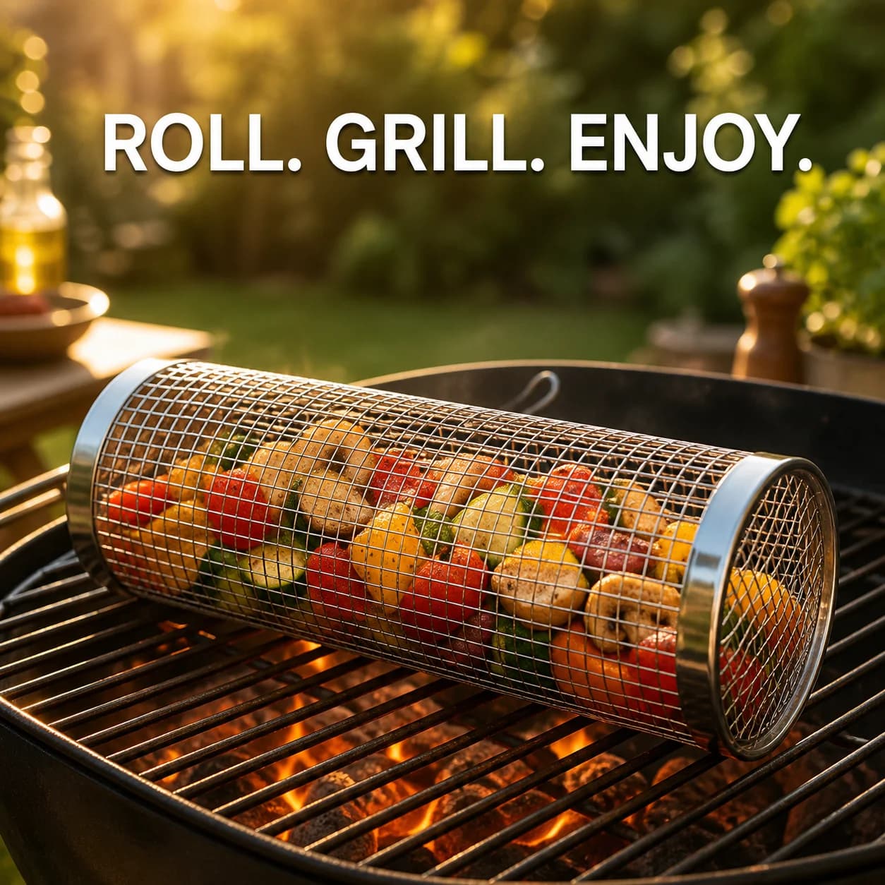 304 Stainless Steel Round BBQ Grill Basket Rotating Barbecue Cage for Air Fryer Oven Vegetables Fries Popcorn Roasting