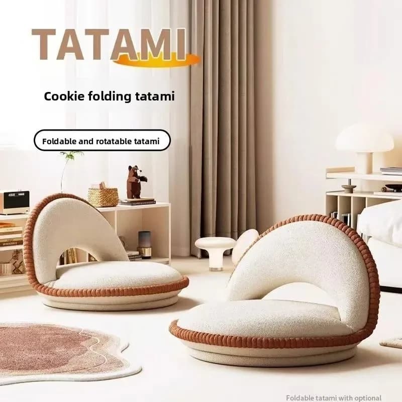 Divano moderno minimalista con seduta girevole, cuscino tatami, sedia con schienale pieghevole, sedia da lettura, sedia relax per soggiorno