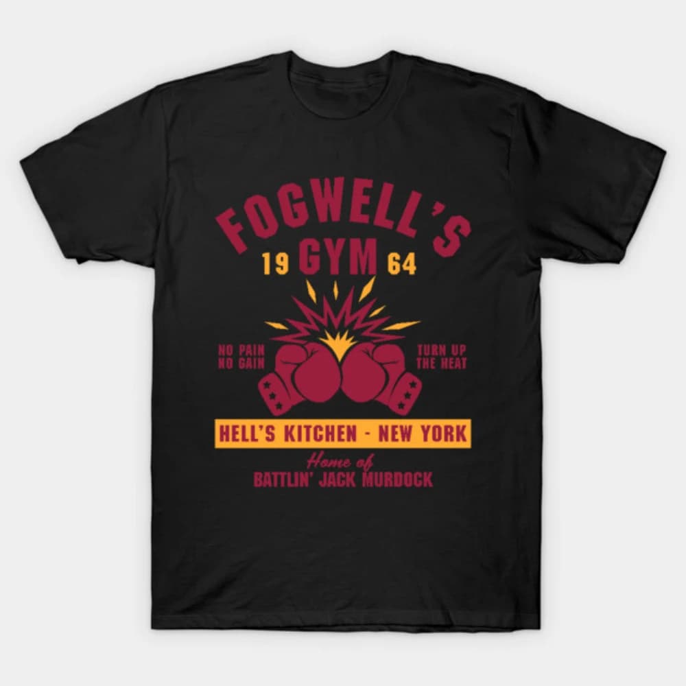 Men Women 2026 Vintage Boxing Glove Fogwell’s Gym New York Print Cotton Motorcycle T-shirt Retro Daredevil Comic Street Clothes