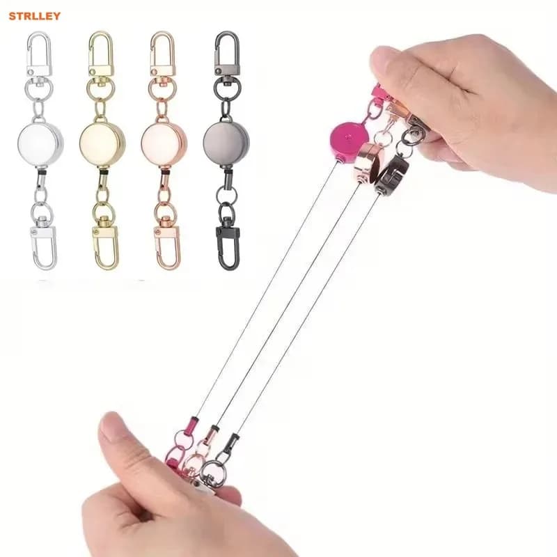 1pc Anti-theft Retractable Key Holder Metal Easy-to-pull Buckle Rope Elastic Keychain Sporty Retractable Key Ring Accessories