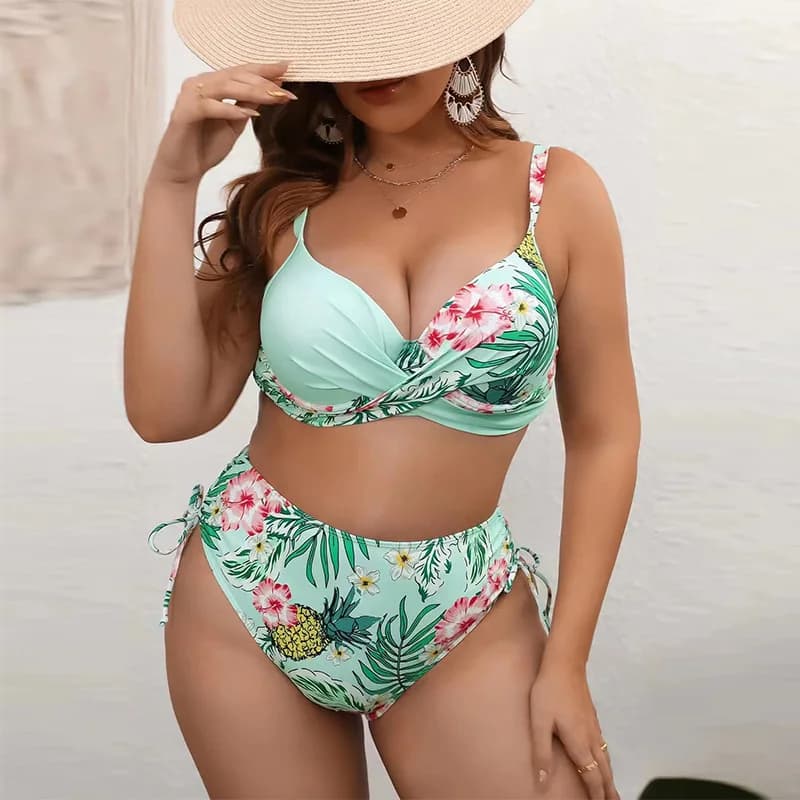 2025 New Cut Out Women Swimsuit Laced Up High Waist Bikini Sets Push Up Underwire Swimwear 4XL Large Size Bathing Suit Mujer