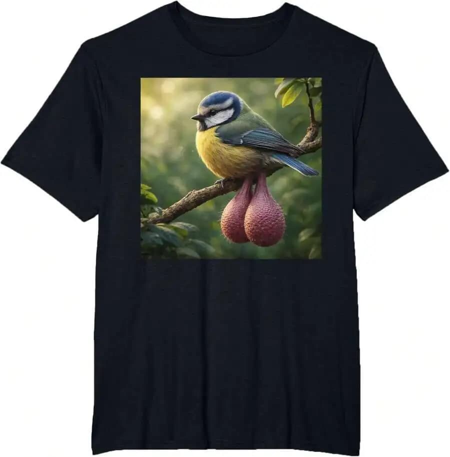 Funny Balls Bird Meme T-Shirt 100% Cotton Trendy Y2K Short-Sleeve Tee-Soft, Quick-Drying, Moisture-Wicking; Ideal Sports Casual
