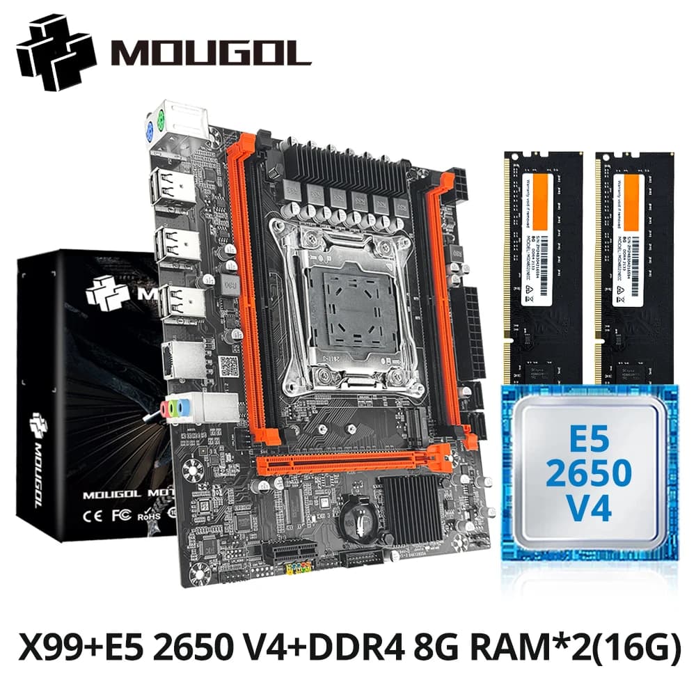 MOUGOL Nuovo set di schede madri X99 con CPU Intel Xeon E5 2650 V4 e DDR4 a doppio canale 8Gx2 2133 MHz ECC RAM per computer da gioco