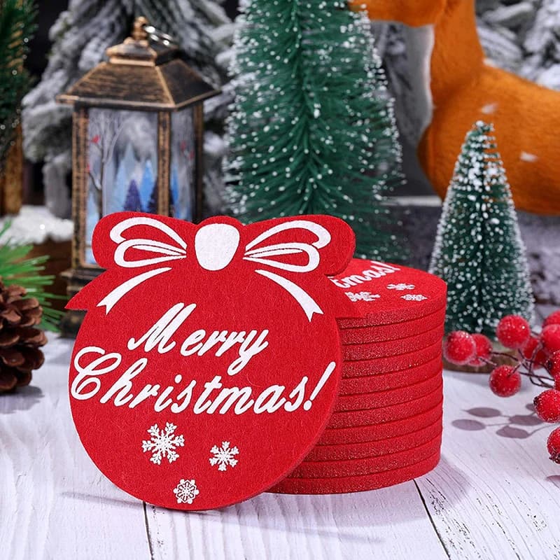 6 pezzi feltro decorazioni natalizie sottobicchiere circolare forma di fiocco di neve albero di natale feltro tappetino per tazze decorazioni per feste di natale accessori per la tavola