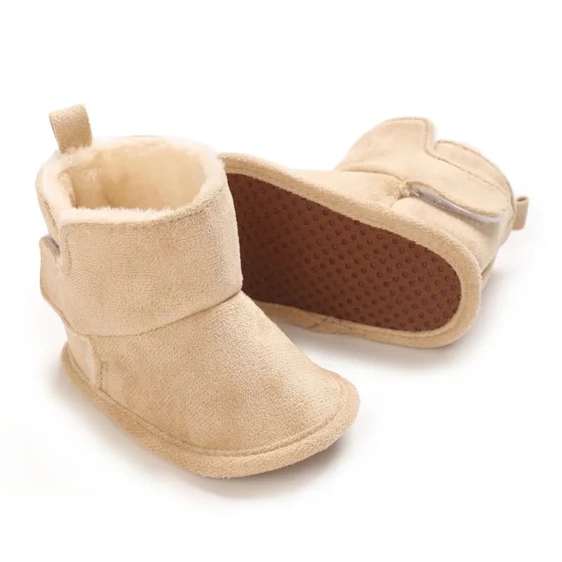 Winter Snow Boots for 0-1 Year Old Plush Faux Fur Collar Ankle High Soft Soled Warm Shoes Suitable for Beginners Baby Warm Footw