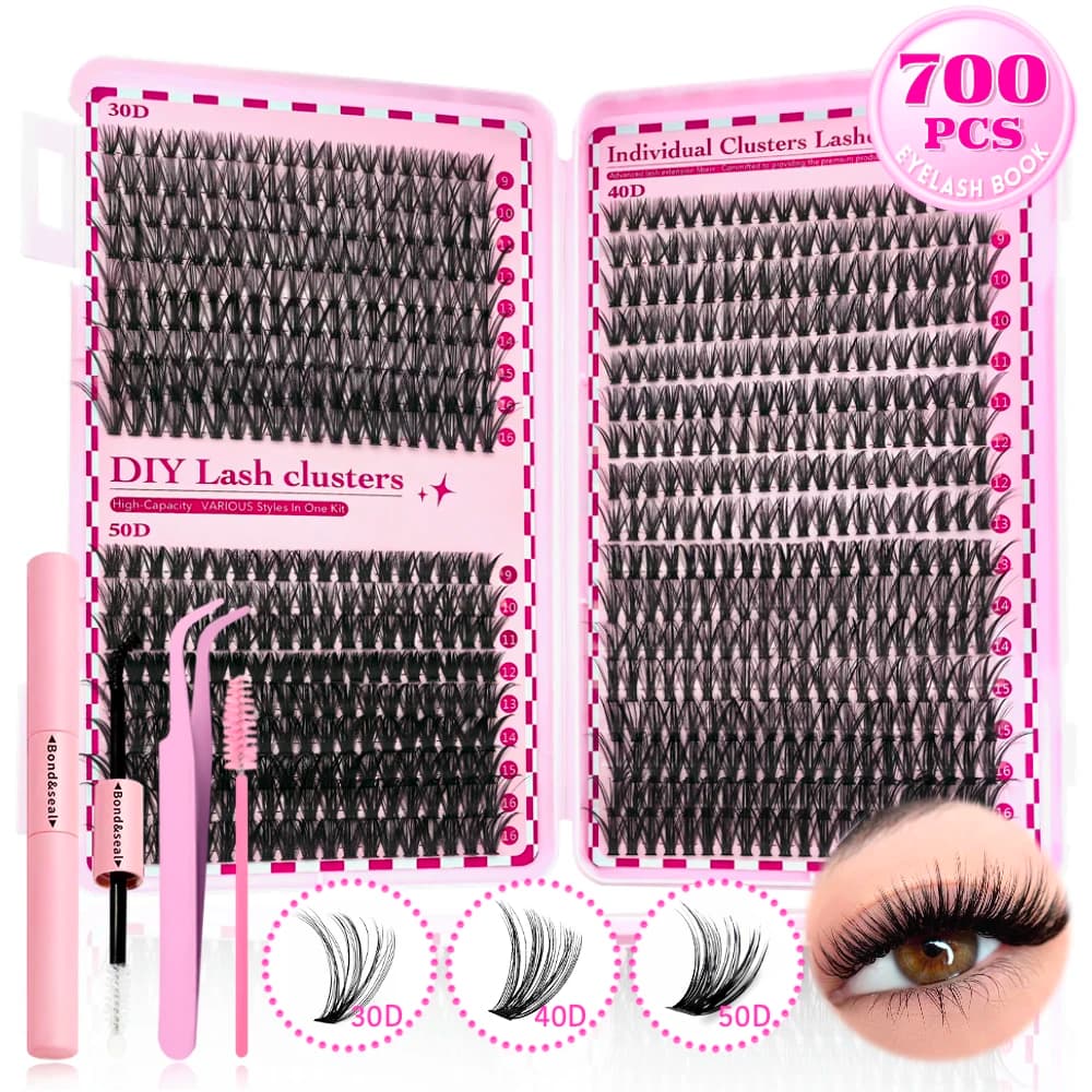 700PCS-30D/40D/50D 80D DIY Eyelash Extension Kit Mixed length 9-16mm, D-Curl eyelash for DIY and various festive celebrations